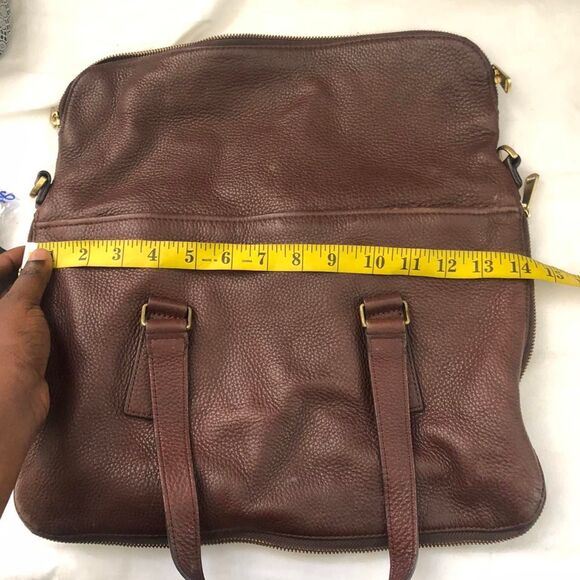 Fossil Preston Satchel Tote Brown Raisin Leather messenger shoulder bag purse - Picture 5 of 7